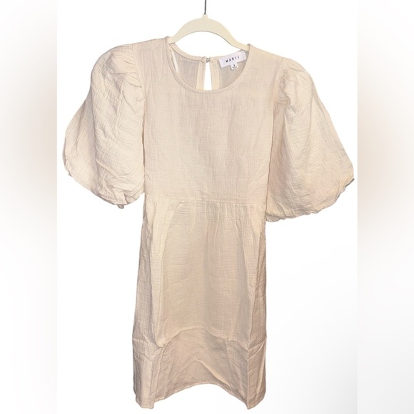 Mable Mini Dress Babydoll Puff Sleeve Cream Linen Casual Summer Dress New Size S - Picture 3 of 9